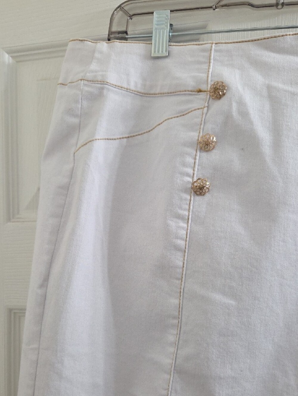 Ashley Stewart Denim Mini Skirt with Gold Buttons - Picture 2 of 8